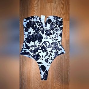 White with black flowers bodysuit